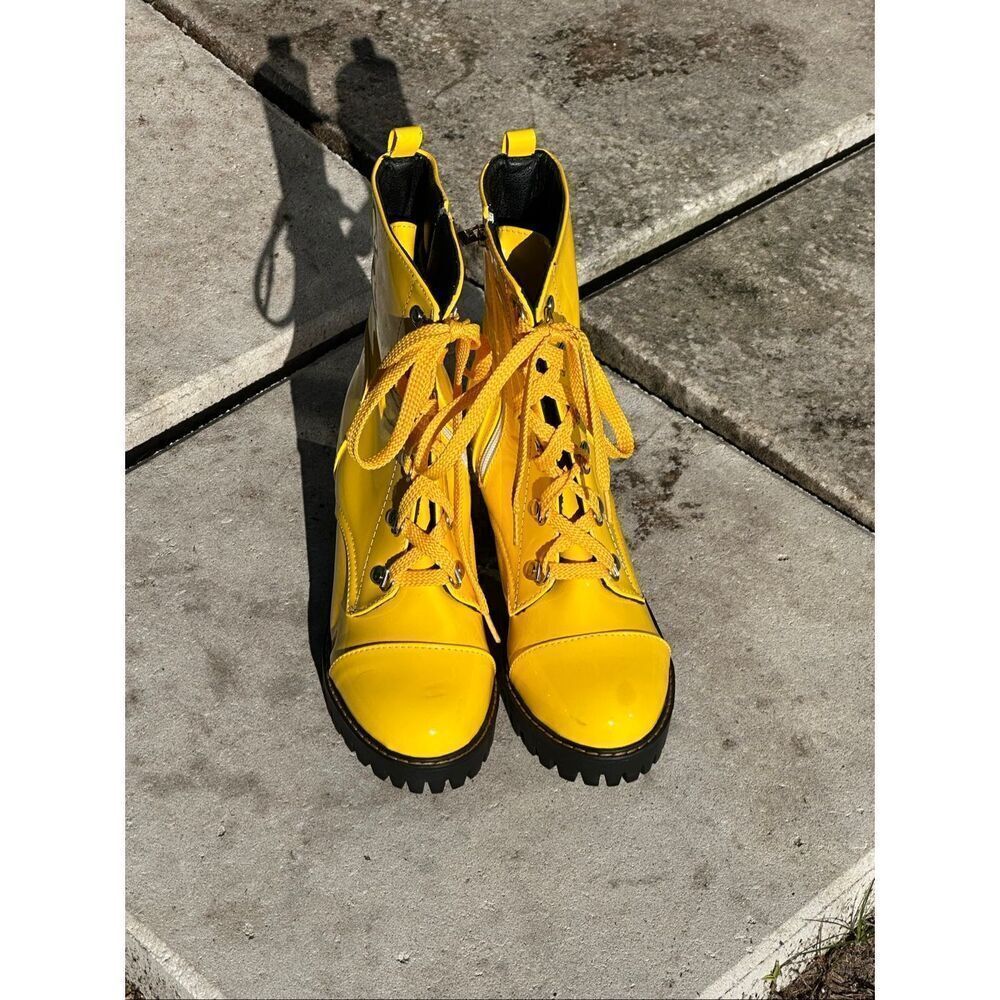 SunnyYellow Shiny Pleather Mid Calf Boot Size 9.5 - Picture 11 of 11